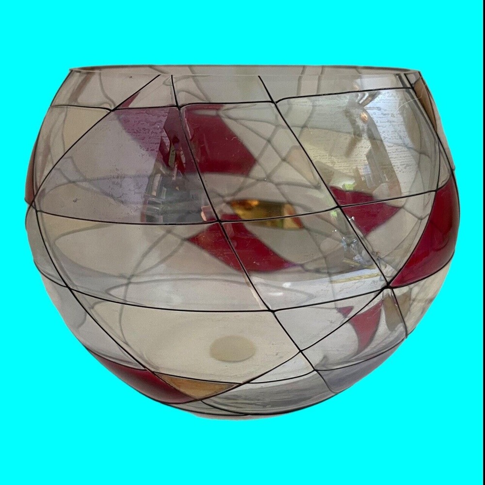 Partylite Mosaic Calypso Stained Glass Candle Holder Clear Red Gold